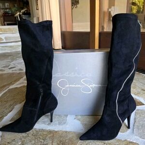 Jessica Simpson Supreme Black Stretch Microsuede Boot Size 7.5 B New In Box